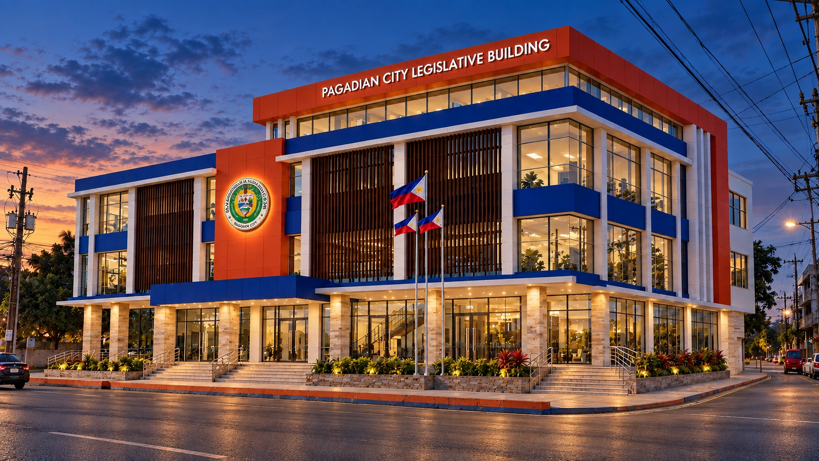 SP Building architectural visualization at blue hour